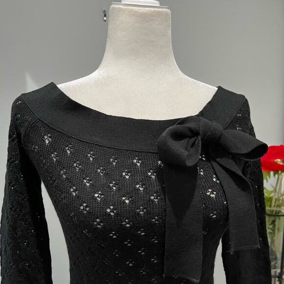 NEW Arden B. Wool Open Weave Knit Patterned Bow Tie Boatneck Fitted Sweater NWT - Picture 7 of 12